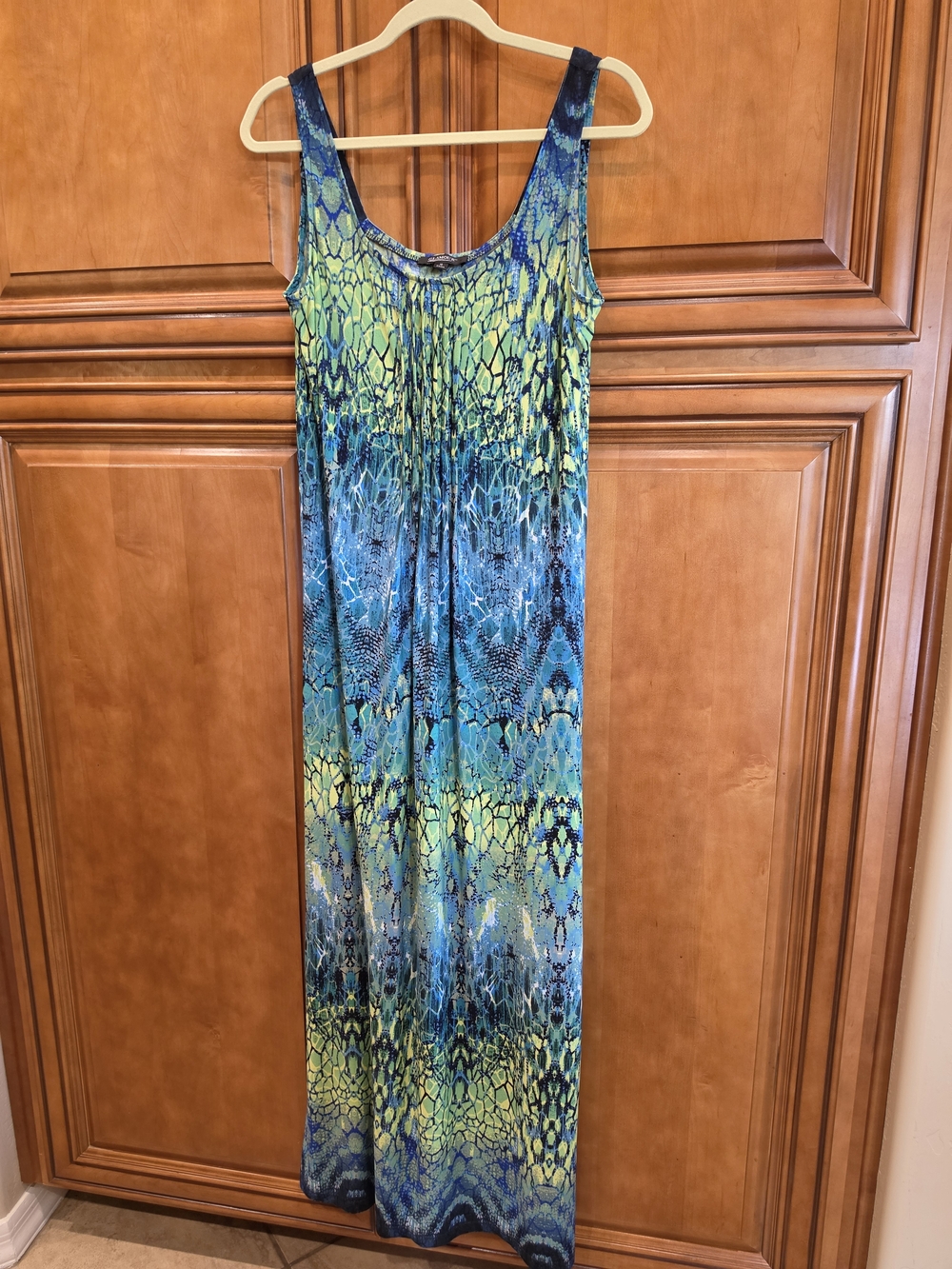 Glamour Blue & Green Tones Patterned Sleeveless Maxi Dress Size 10 EUC